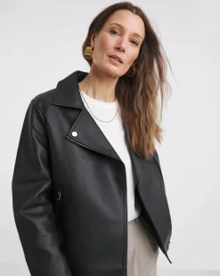 Black Faux Leather Relaxed Biker Jacket