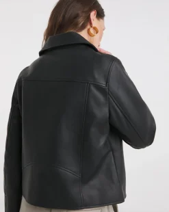 Black Faux Leather Relaxed Biker Jacket