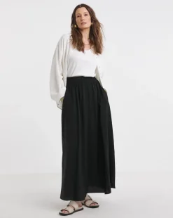 Black Full Hem Textured Volume Maxi Skirt