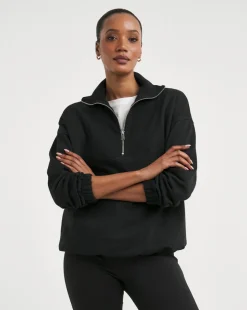 Black Half Zip Bubble Hem Sweatshirt