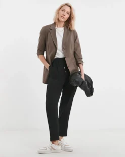 Black Herringbone Tapered Pull On Trouser