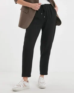 Black Herringbone Tapered Pull On Trouser