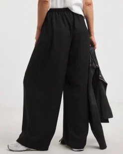 Black Herringbone Wide Leg Pull On Trouser