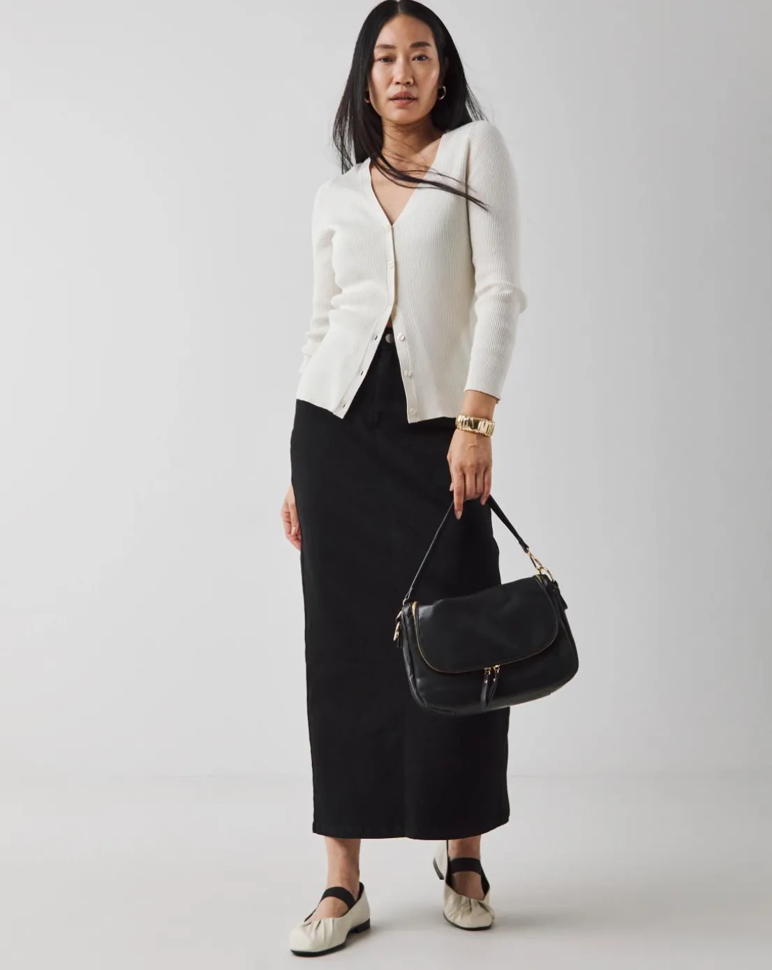 Black High Waist Super Soft Denim Maxi Skirt