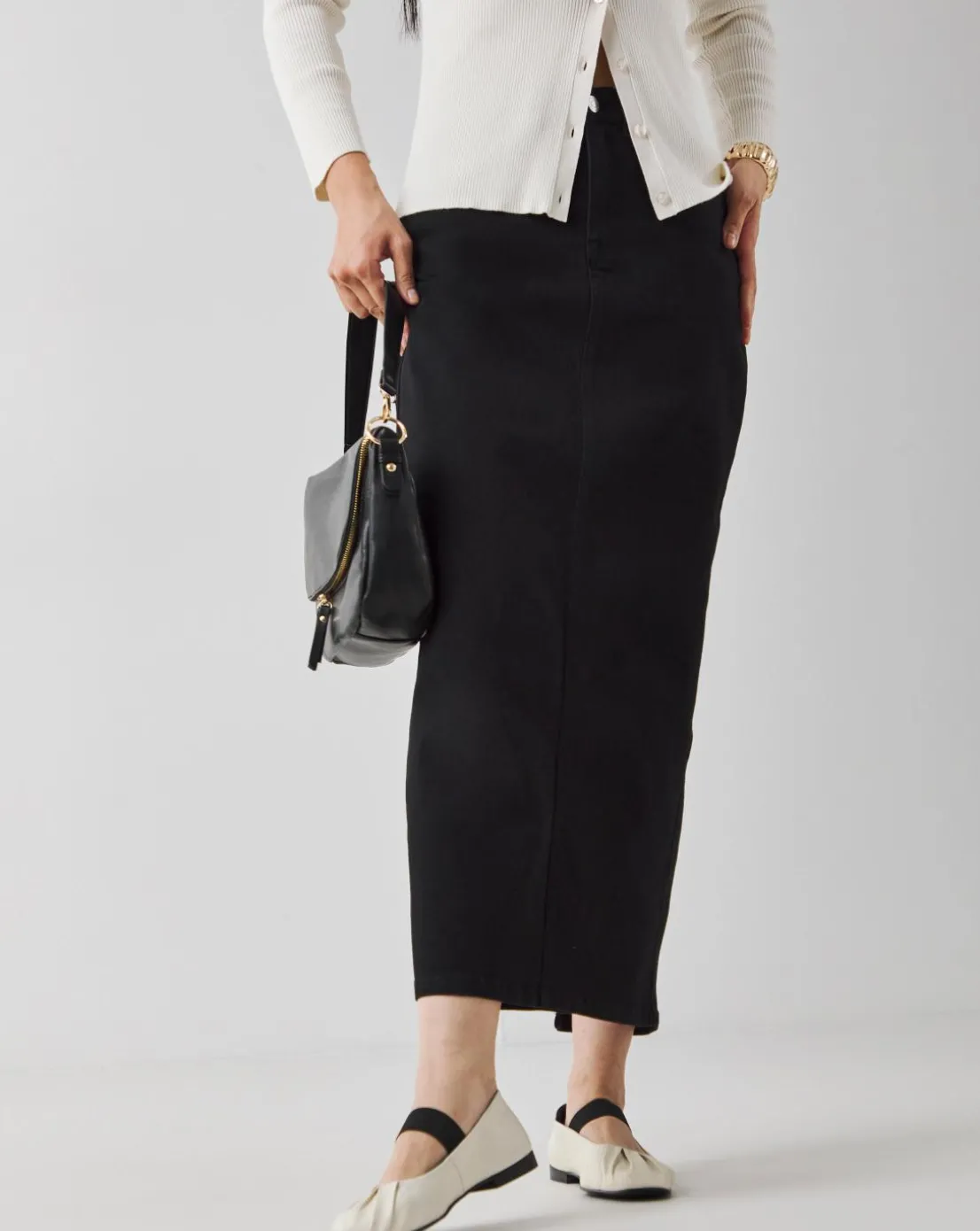 Black High Waist Super Soft Denim Maxi Skirt
