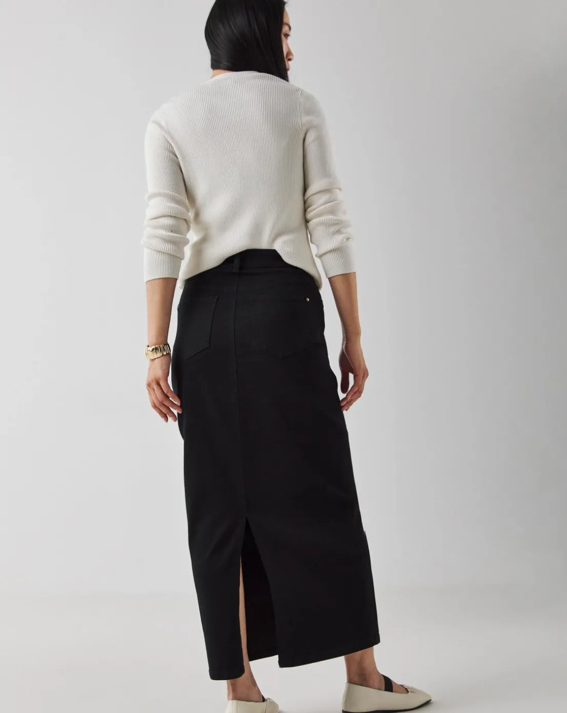 Black High Waist Super Soft Denim Maxi Skirt