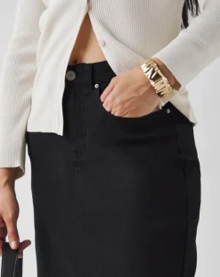 Black High Waist Super Soft Denim Maxi Skirt