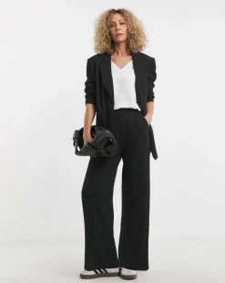 Black Jersey Wide Leg Trousers