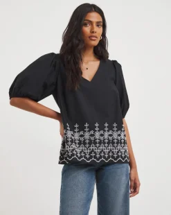 Black Lace Insert Broderie Top