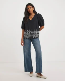 Black Lace Insert Broderie Top