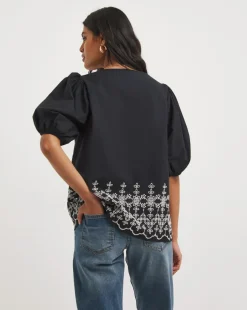 Black Lace Insert Broderie Top