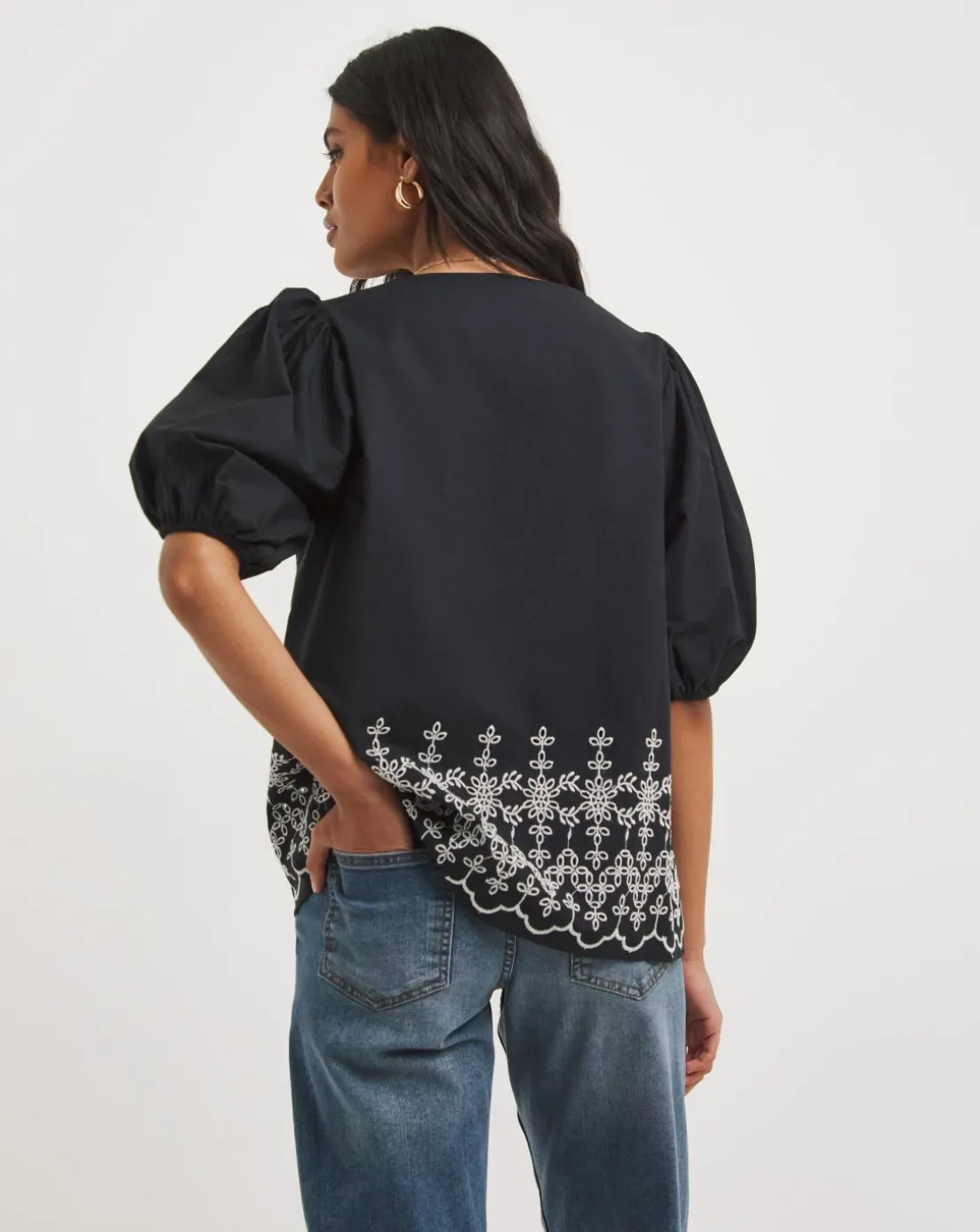 Black Lace Insert Broderie Top