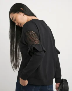 Black Lace Sleeve Detail Sweatshirt