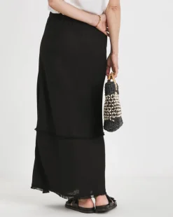 Black Linen Mix Frayed Hem Skirt