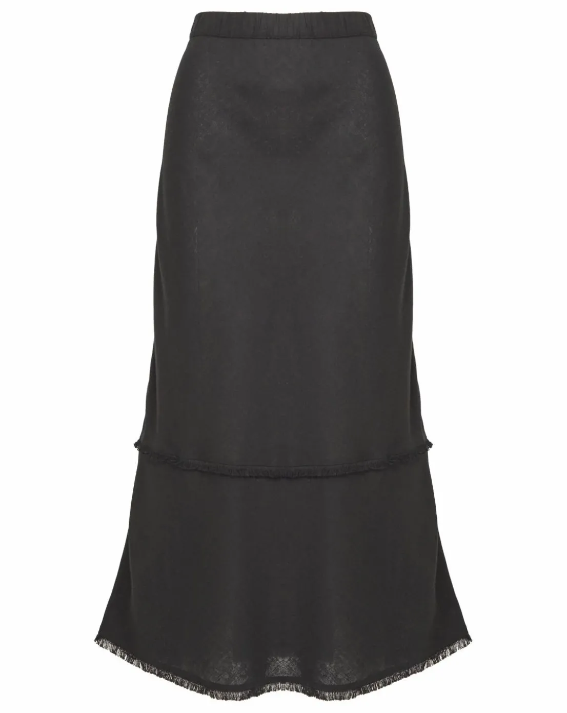 Black Linen Mix Frayed Hem Skirt