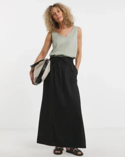 Black Linen Mix Maxi Skirt