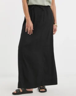 Black Linen Mix Maxi Skirt