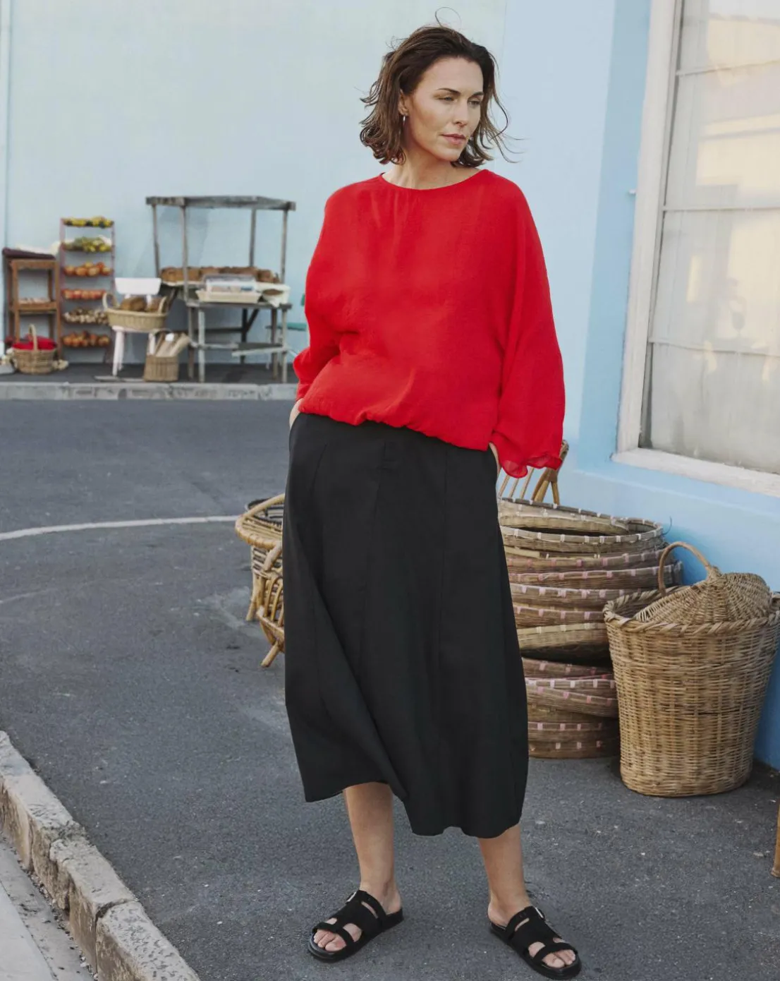 Black Linen Mix Midaxi Skirt