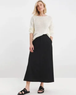 Black Linen Mix Midaxi Skirt