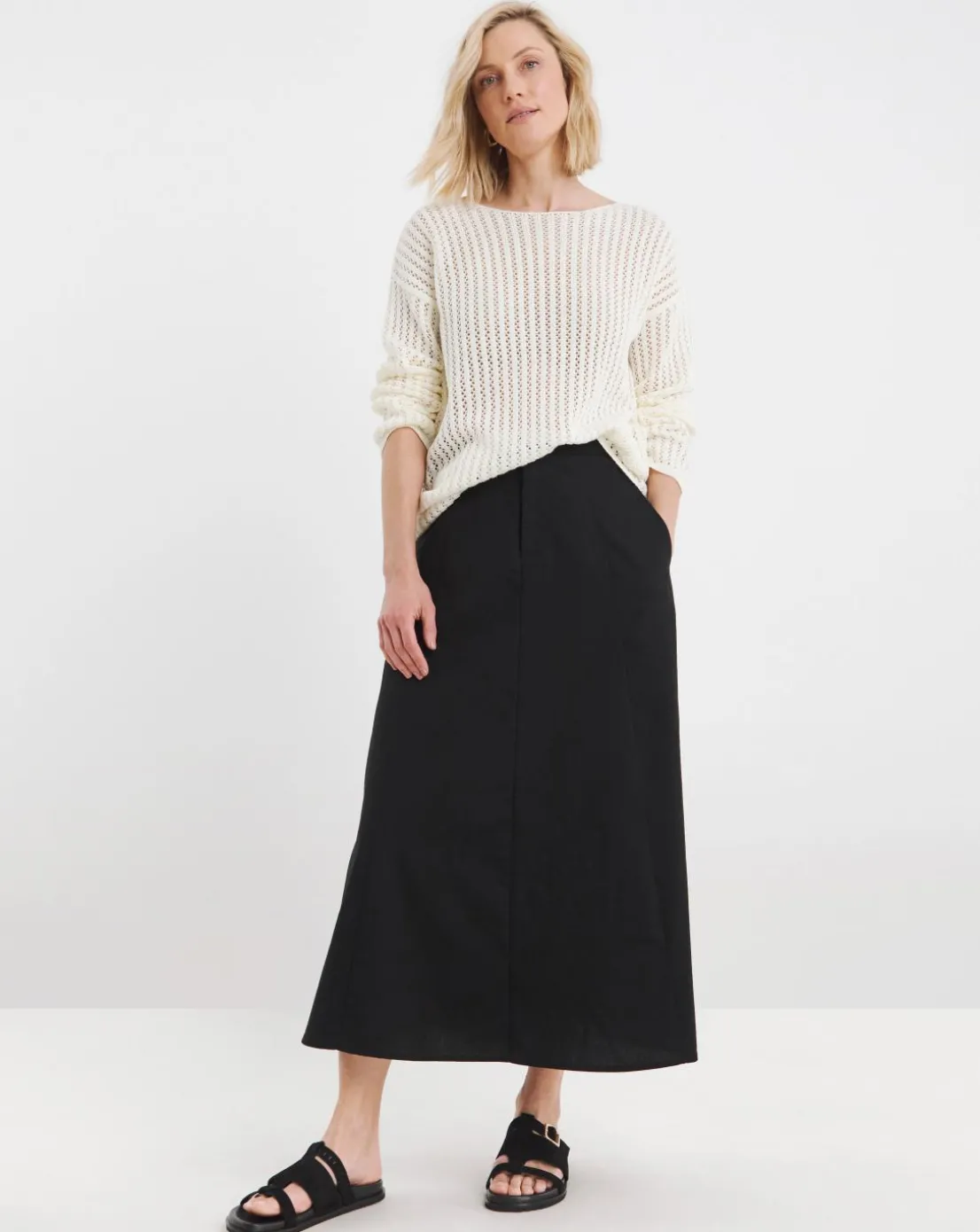 Black Linen Mix Midaxi Skirt