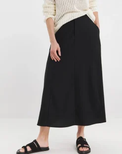 Black Linen Mix Midaxi Skirt
