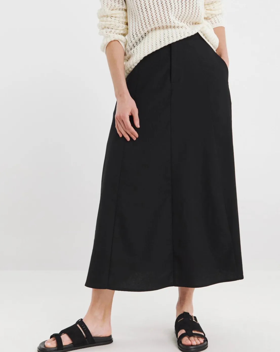 Black Linen Mix Midaxi Skirt
