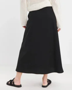 Black Linen Mix Midaxi Skirt