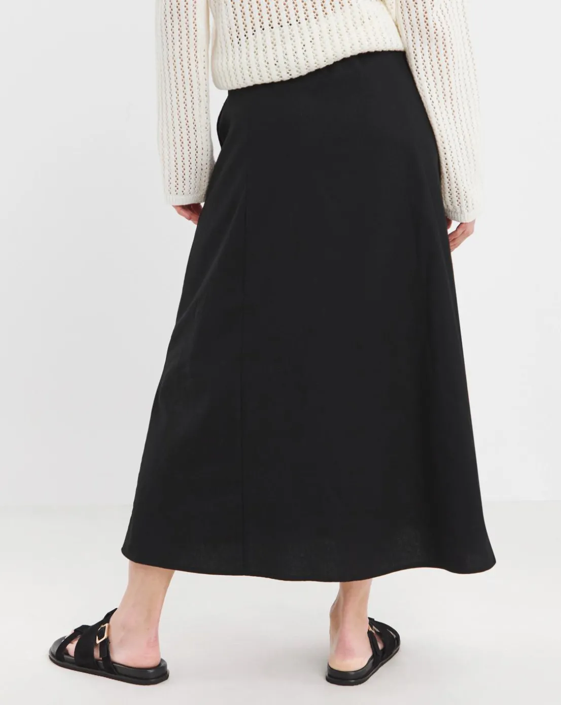 Black Linen Mix Midaxi Skirt