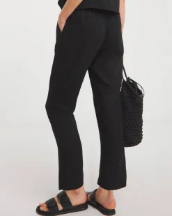 Black Linen Mix Slim Trousers
