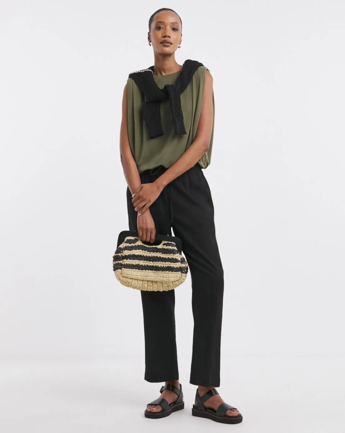 Black Linen Mix Tapered Trouser