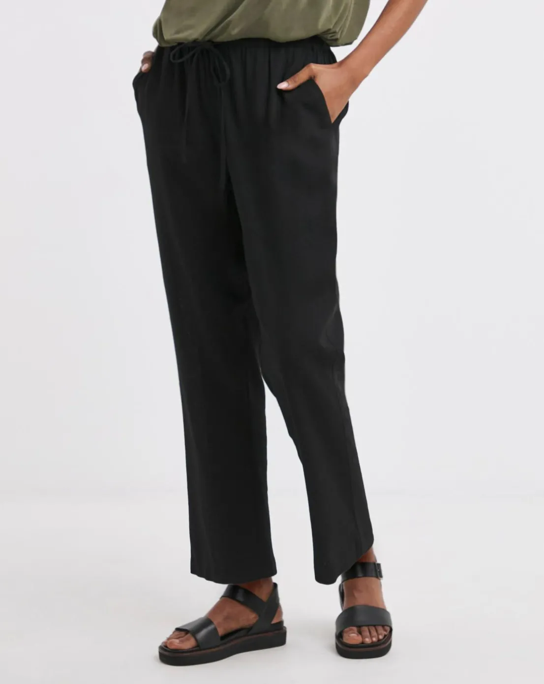 Black Linen Mix Tapered Trouser
