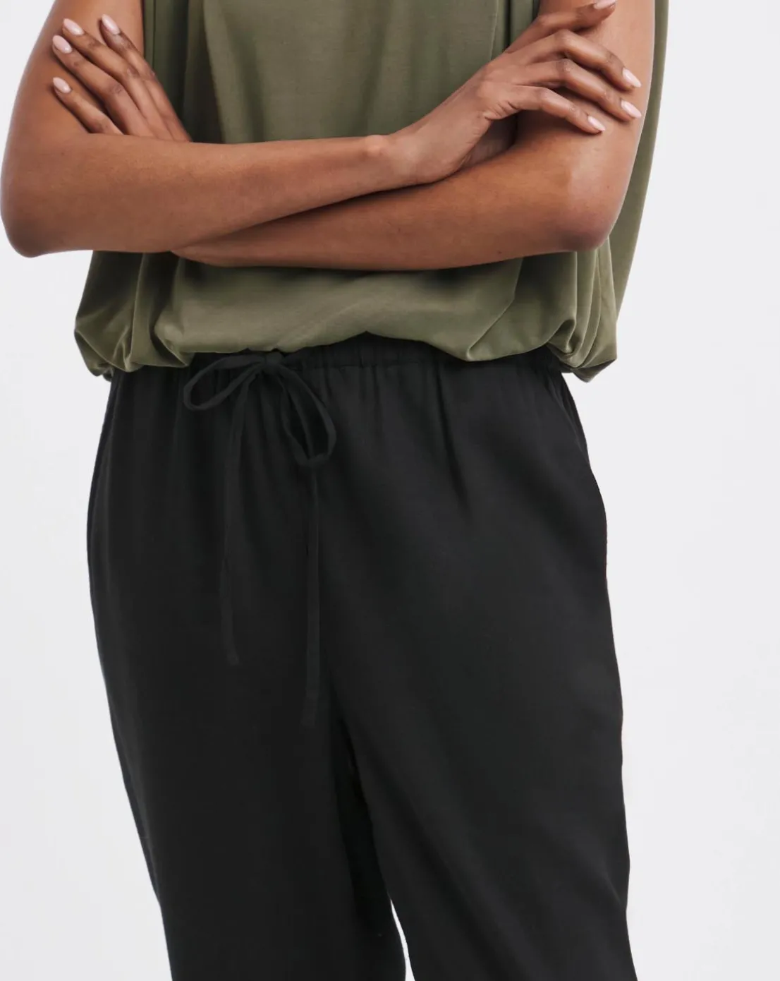 Black Linen Mix Tapered Trouser