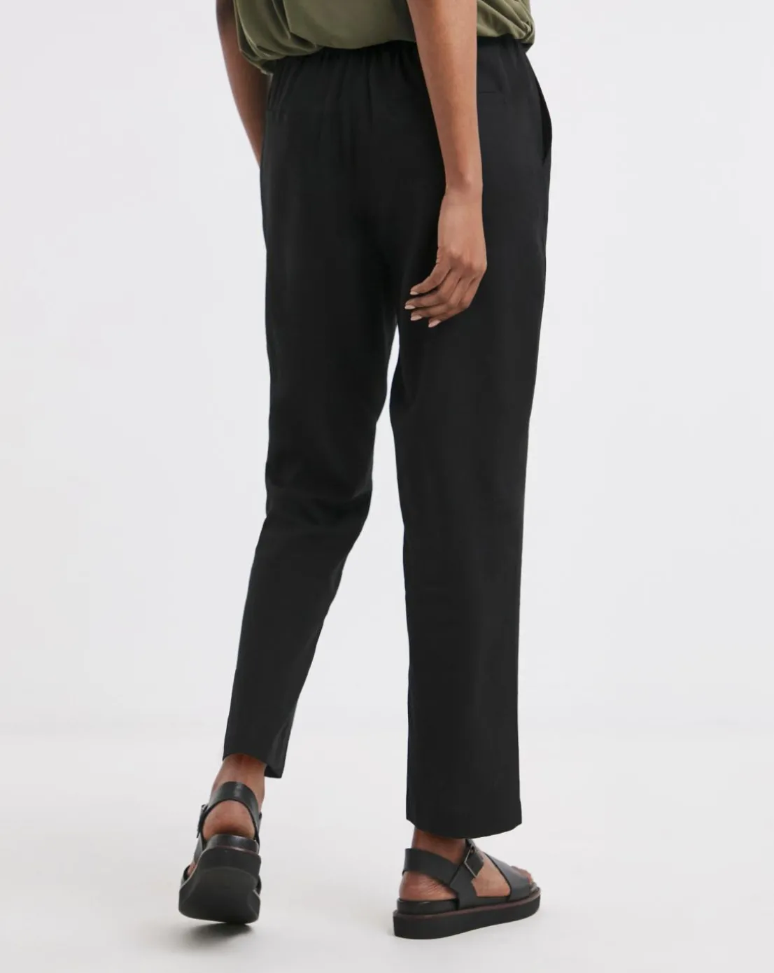 Black Linen Mix Tapered Trouser