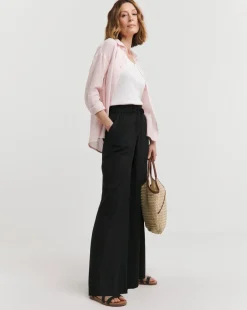 Black Linen Mix Wide Leg Trousers