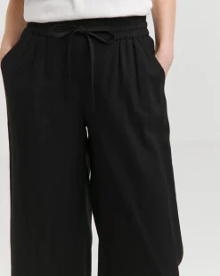 Black Linen Mix Wide Leg Trousers