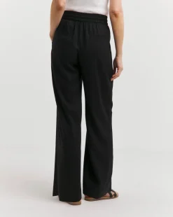 Black Linen Mix Wide Leg Trousers