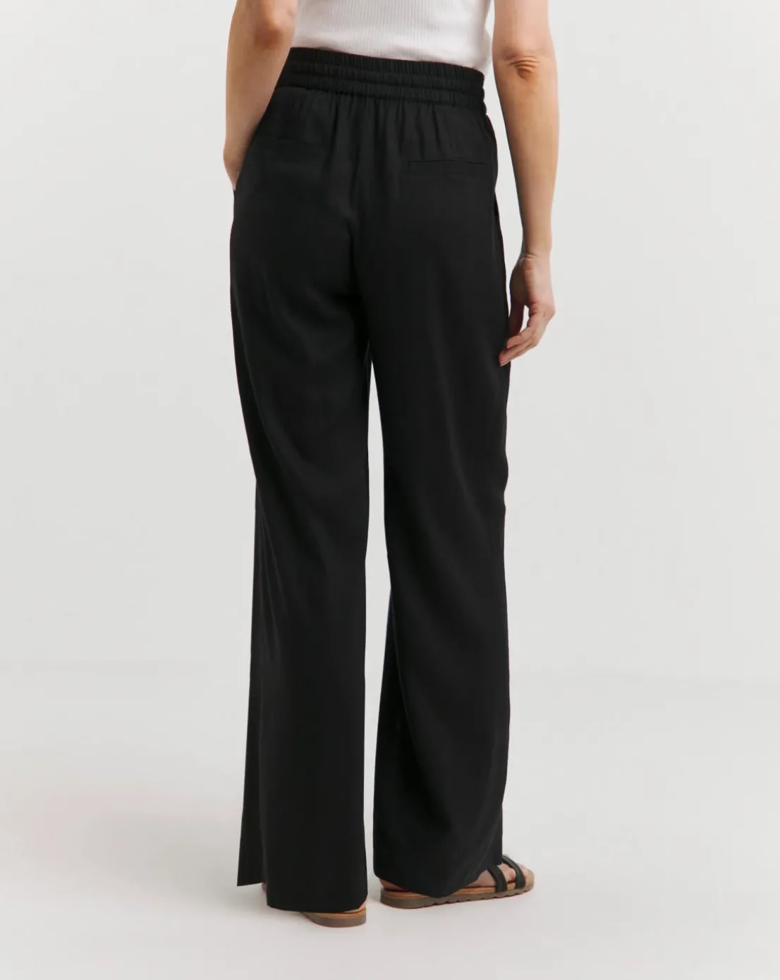 Black Linen Mix Wide Leg Trousers