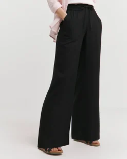 Black Linen Mix Wide Leg Trousers