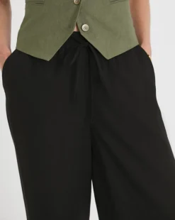 Black Linen Mix Wide Leg Trouser