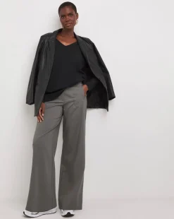 Black Long Sleeve Slouch V-Neck Longline Top