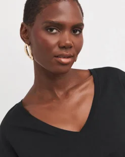 Black Long Sleeve Slouch V-Neck Longline Top