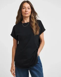 Black Longline Short Sleeve Curved Hem Top