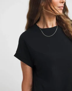 Black Longline Short Sleeve Curved Hem Top