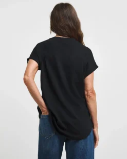 Black Longline Short Sleeve Curved Hem Top