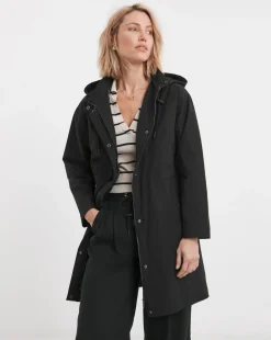 Black Longline Shower Resist Rain Jacket