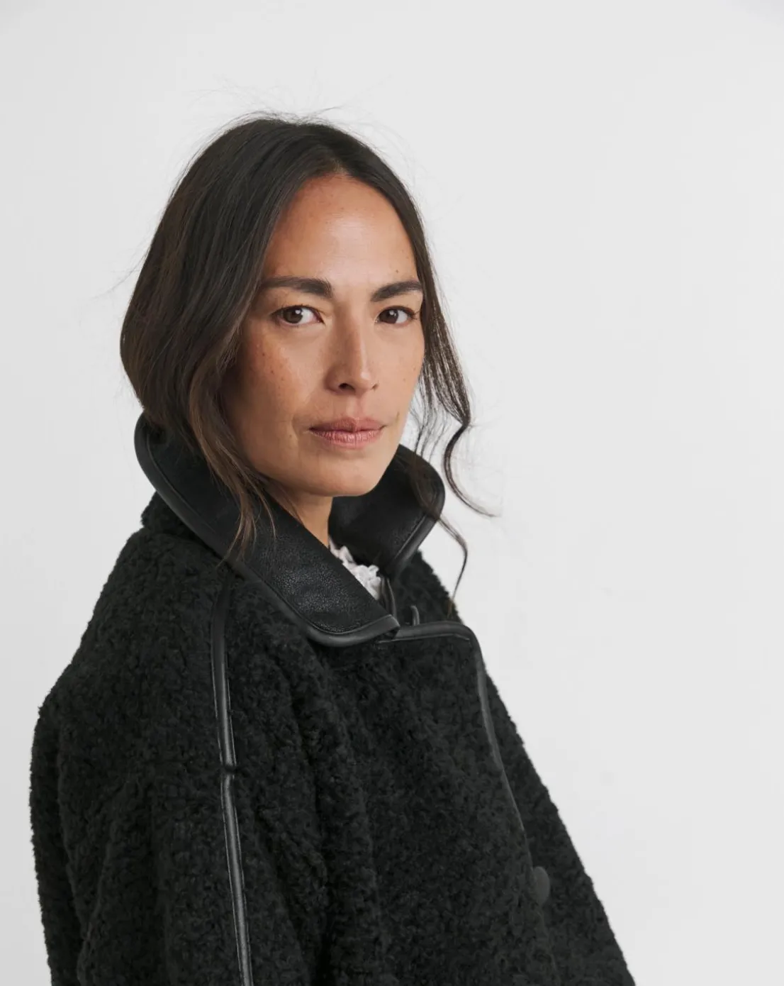 Black Longline Teddy Contrast Coat