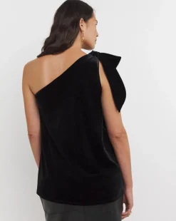 Black One Shoulder Bow Velvet Top