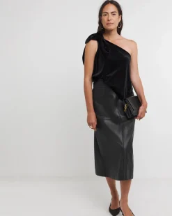 Black One Shoulder Bow Velvet Top