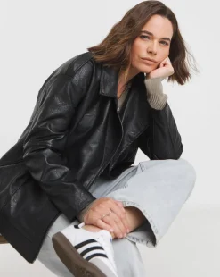 Black Oversized Crinkle Textured PU Biker