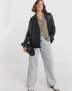 Black Oversized Crinkle Textured PU Biker